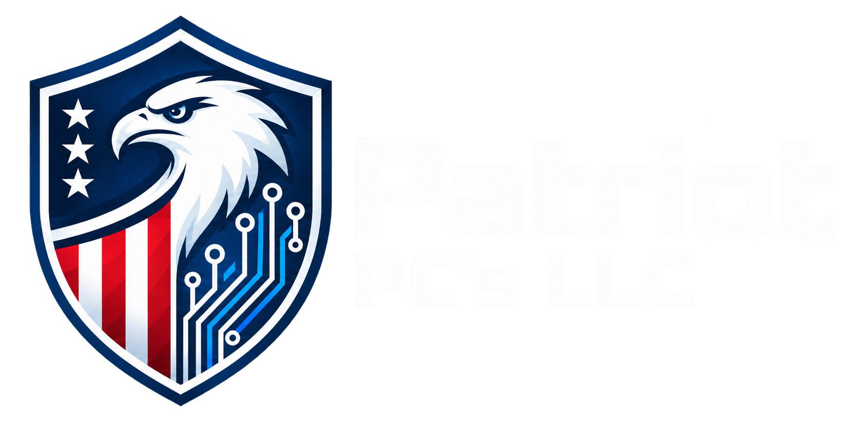 Patriot PC’s LLC logo featuring a patriotic eagle shield and computer circuit design